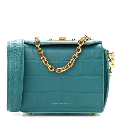 Alexander McQueen Calfskin Crocodile Embossed Box Shoulder Bag 16 Green 1 of 9