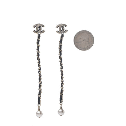 Chanel Lambskin Chain Crystal Pearl CC Drop Earrings Gold 2 of 4
