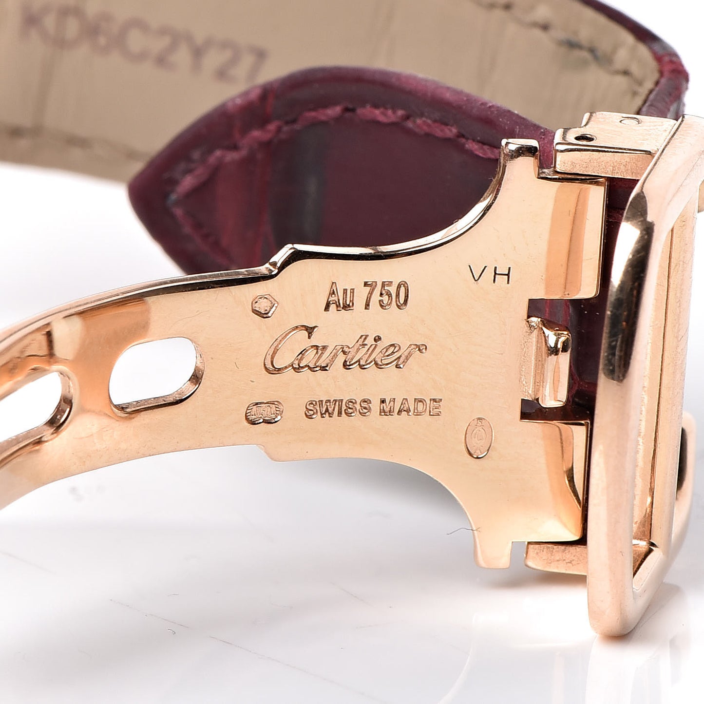 18K Pink Gold Alligator Diamond 35mm Cle De Automatic Watch Bordeaux