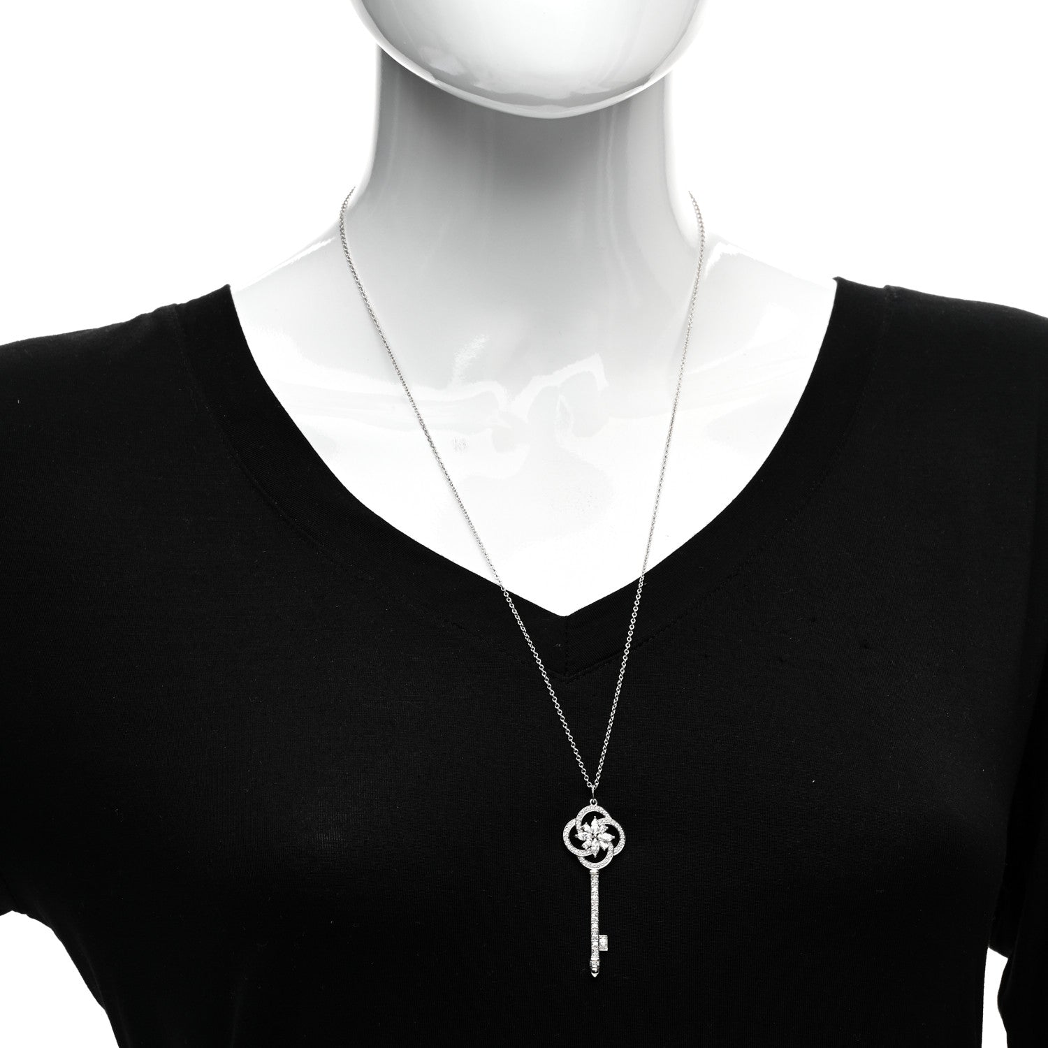 Tiffany Platinum 18K White Gold Diamond Victoria Cluster Key Pendant Necklace 2 of 5