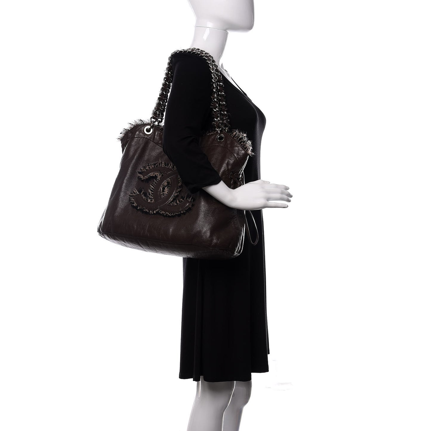 Tweed Lambskin Drawstring Tweedy Tote Brown