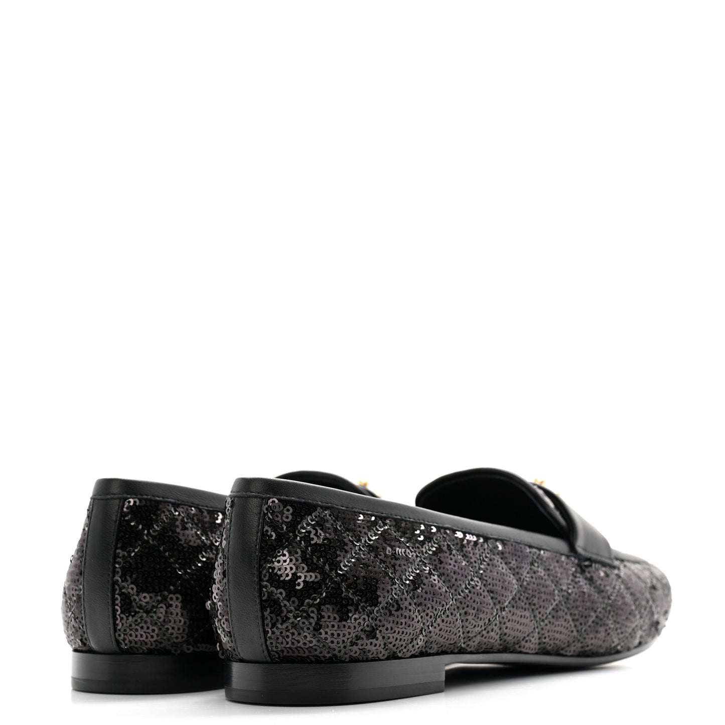 Sequin Lambskin Quilted CC Loafers 38.5 Black