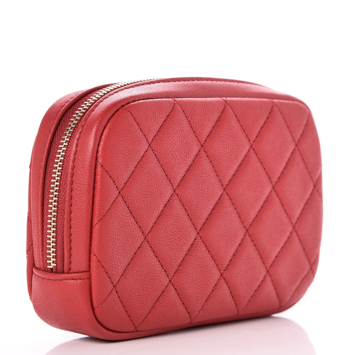 Caviar Quilted Small Curvy Pouch Cosmetic Case Dark Red