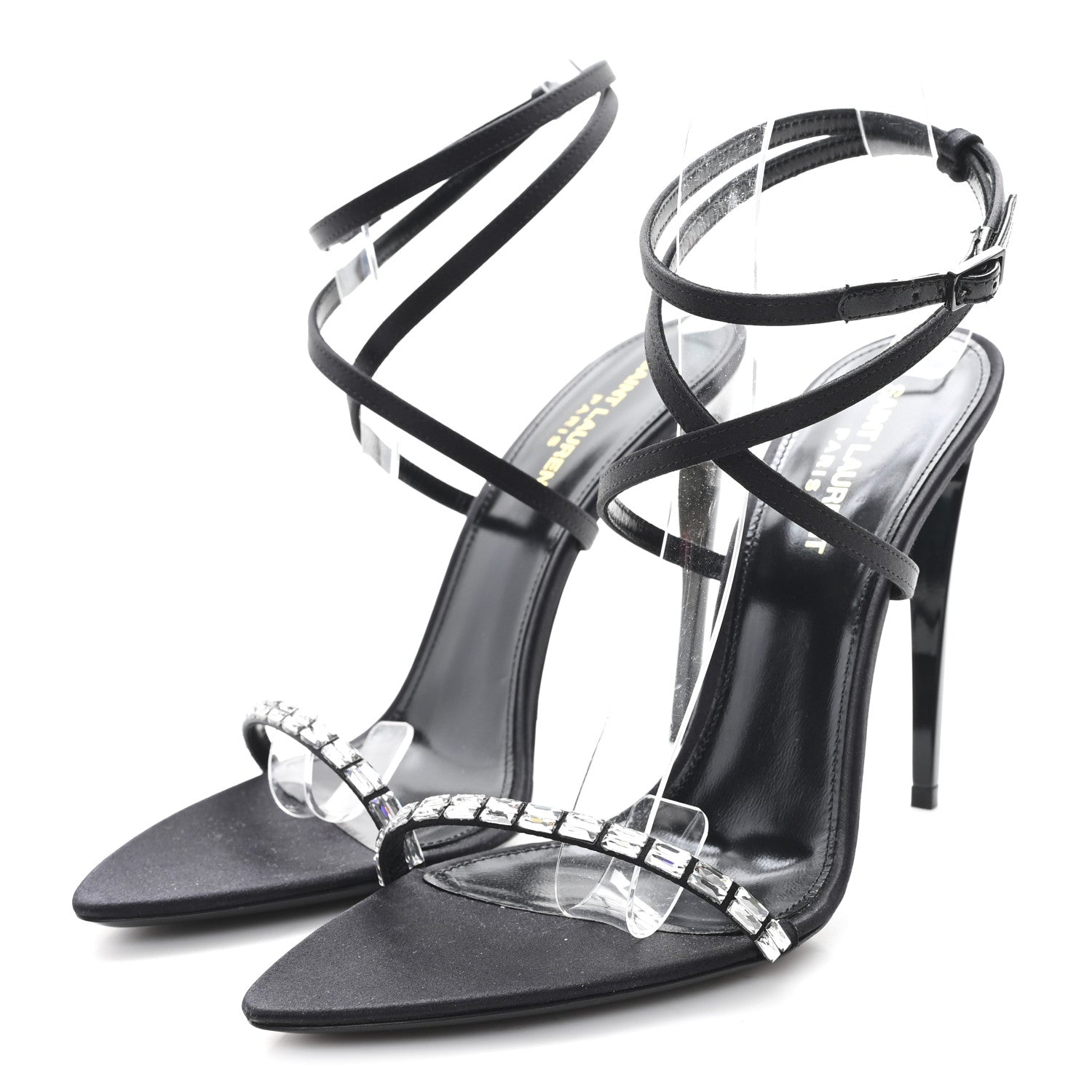 Saint Laurent Crepe Satin Strass Satine 110 Ankle Strap Sandals 39.5 Black 4 of 9