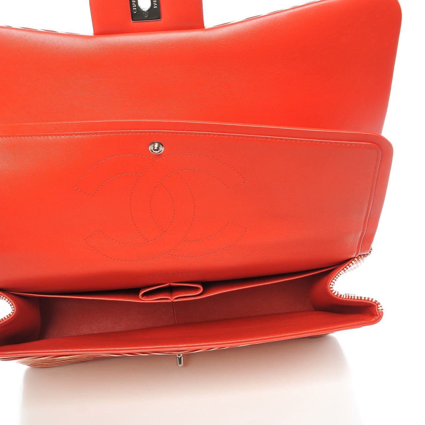 Patent Calfskin Striped Jumbo Double Flap Red
