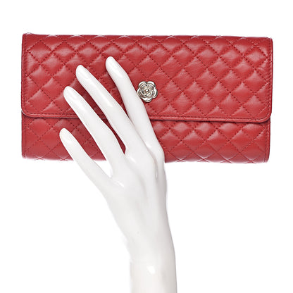 Chanel Lambskin Quilted Camellia Tri Fold Jewelry Case Red 2 of 9