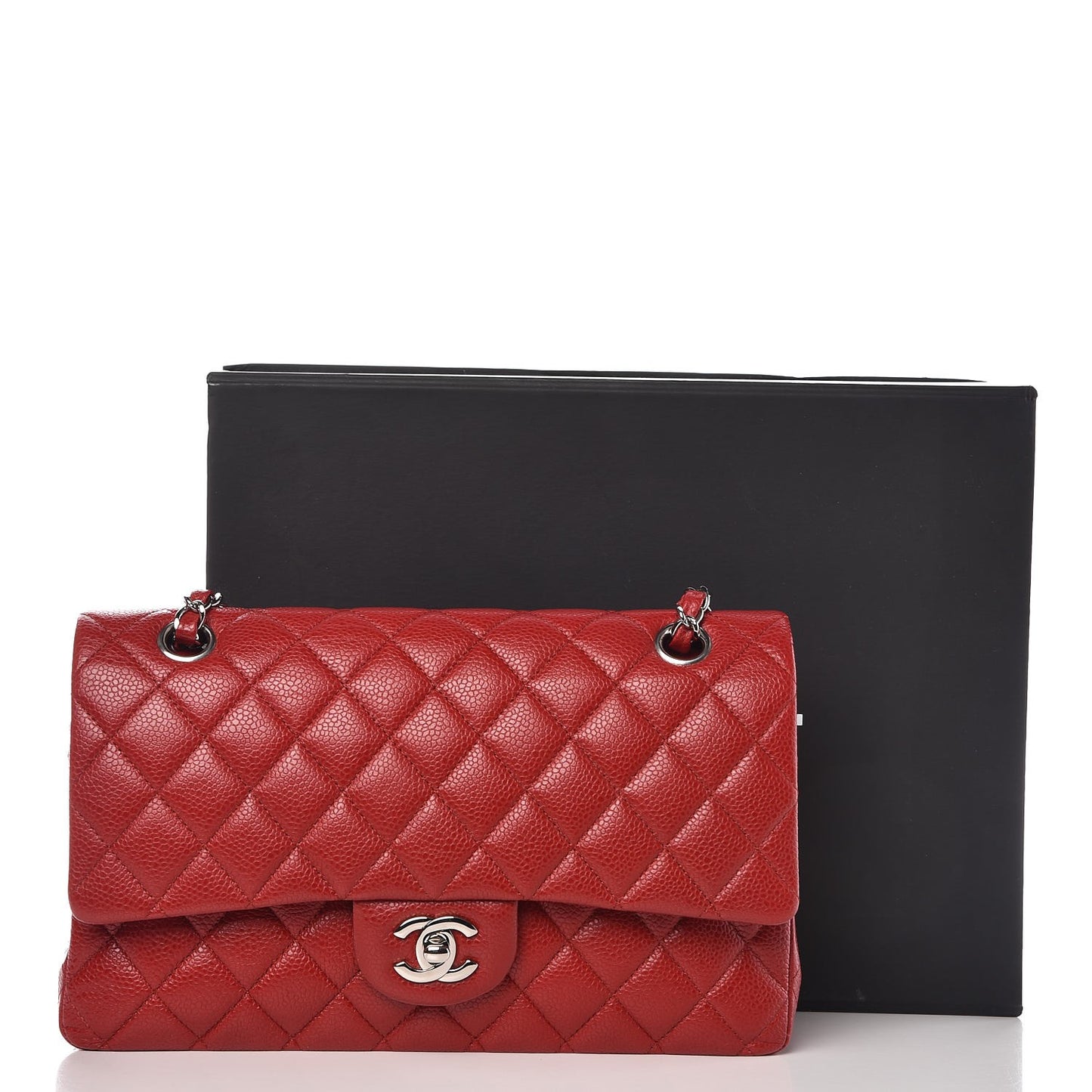 Caviar Quilted Medium Double Flap Dark Red