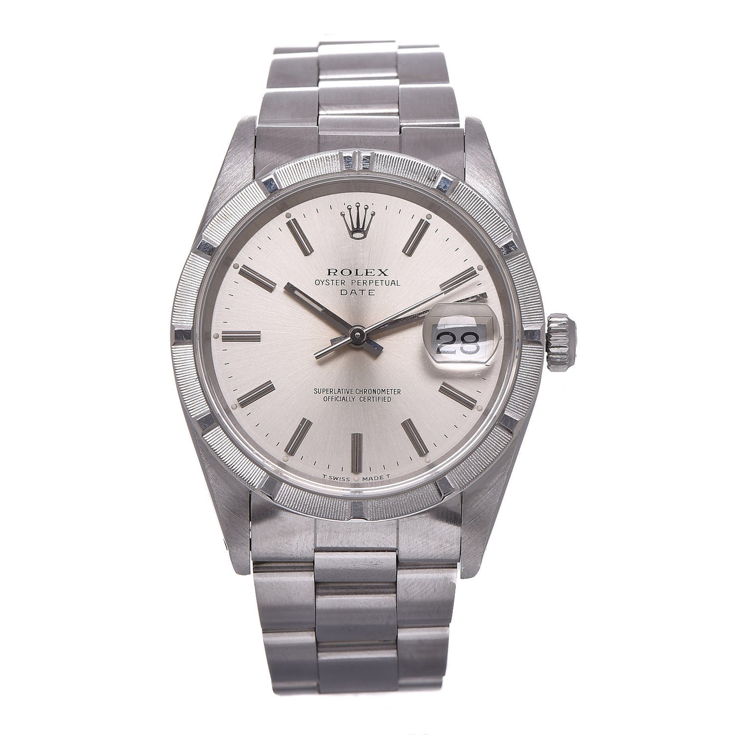 Stainless Steel 34mm Oyster Perpetual Date Watch Silver 15210