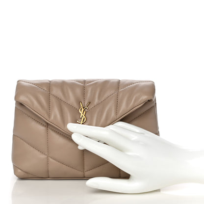 Saint Laurent Lambskin Monogram Loulou Puffer Pouch Clutch Dark Beige 2 of 15