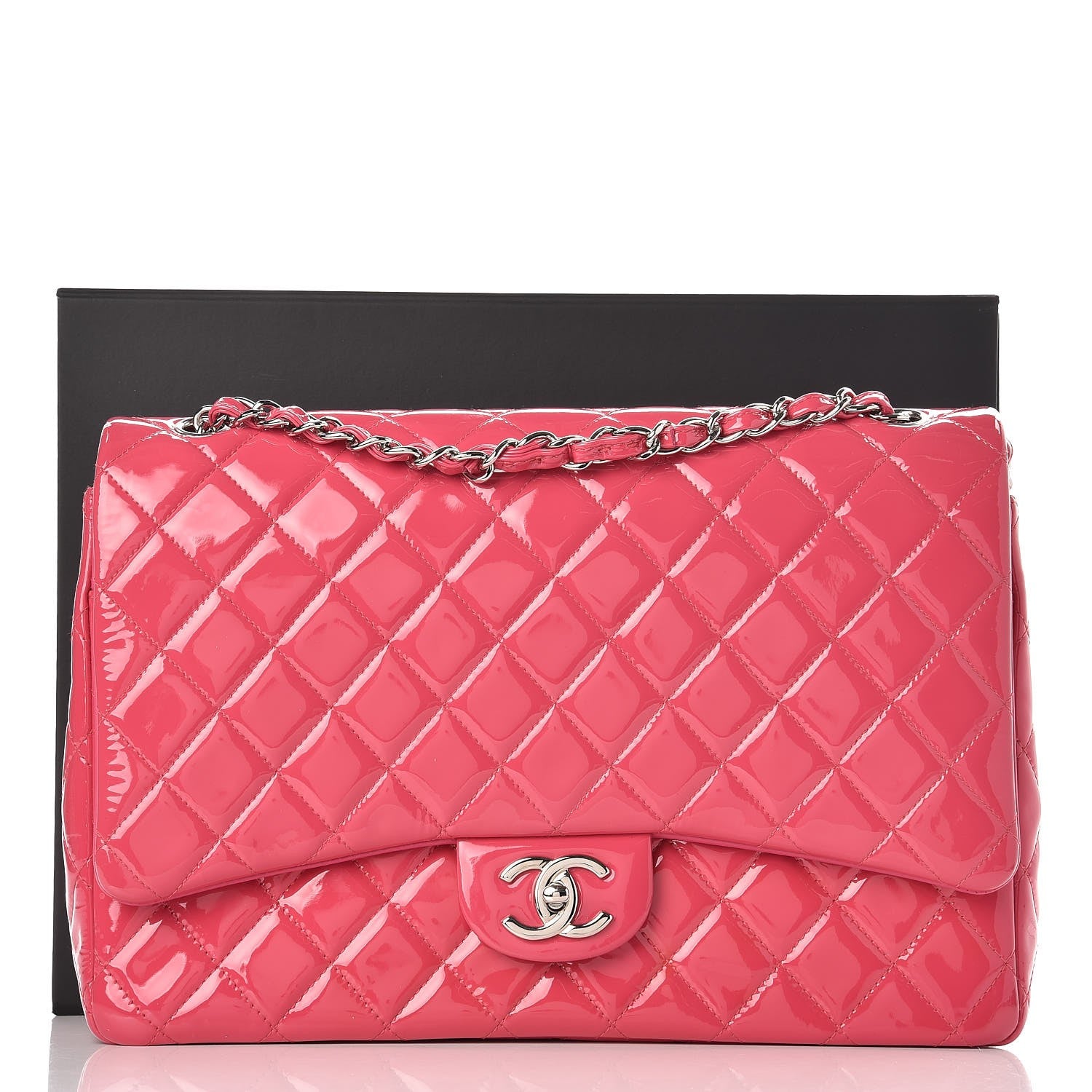 Chanel Patent Maxi Quilted Double Flap Dark Pink 11 of 11