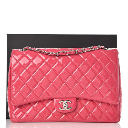 Chanel Patent Maxi Quilted Double Flap Dark Pink 11 of 11