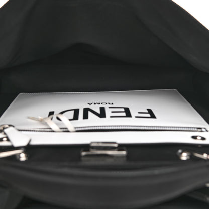 Fendi Nylon Vitello Cover Logo Embossed Medium Peekaboo I SEE U Satchel Black White 5 of 12