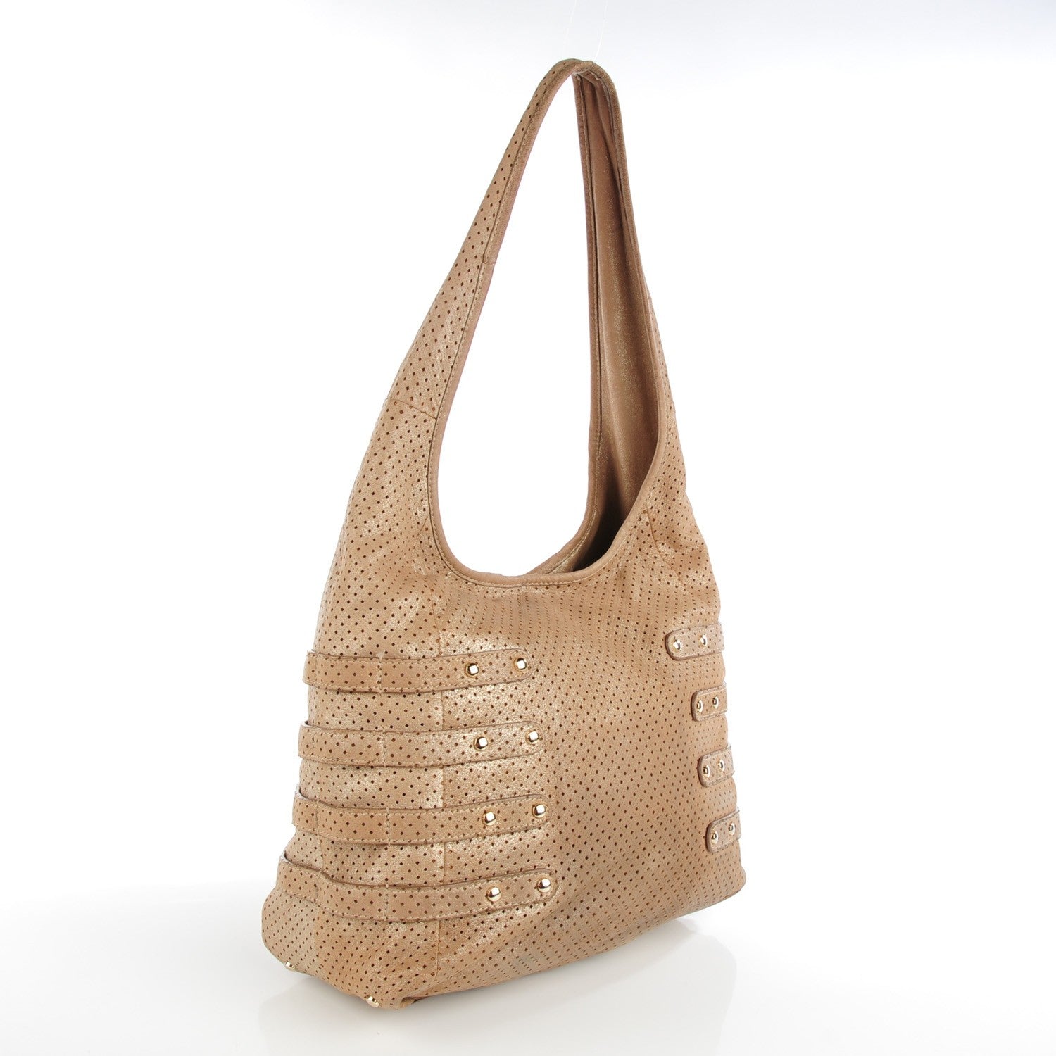Jimmy Choo Metallic Nappa Perforated Bardia Hobo Beige 3 of 9