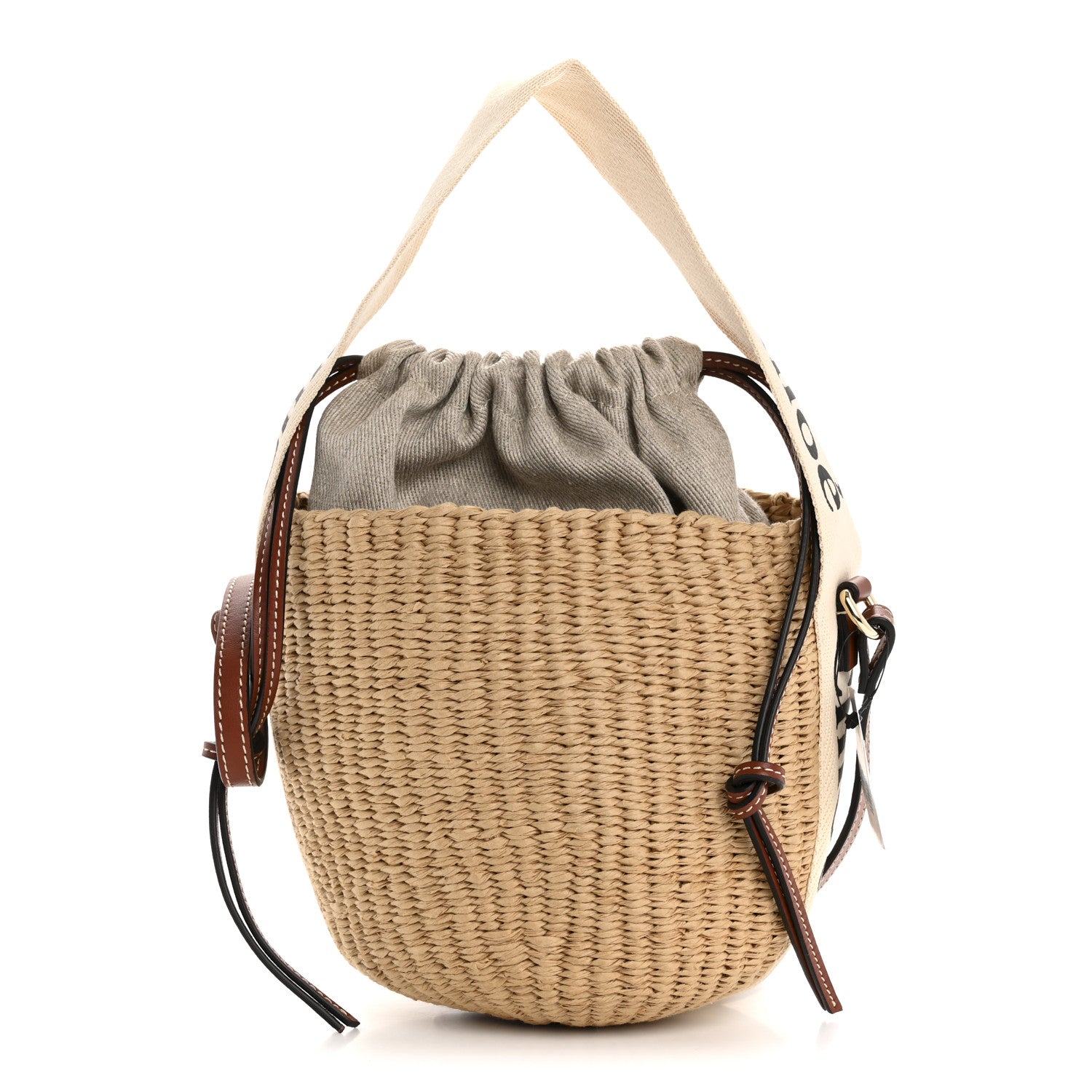 Chloe X MIFUKO Raffia Calfskin Small Woody Basket Shoulder Bag Beige Brown 1 of 10