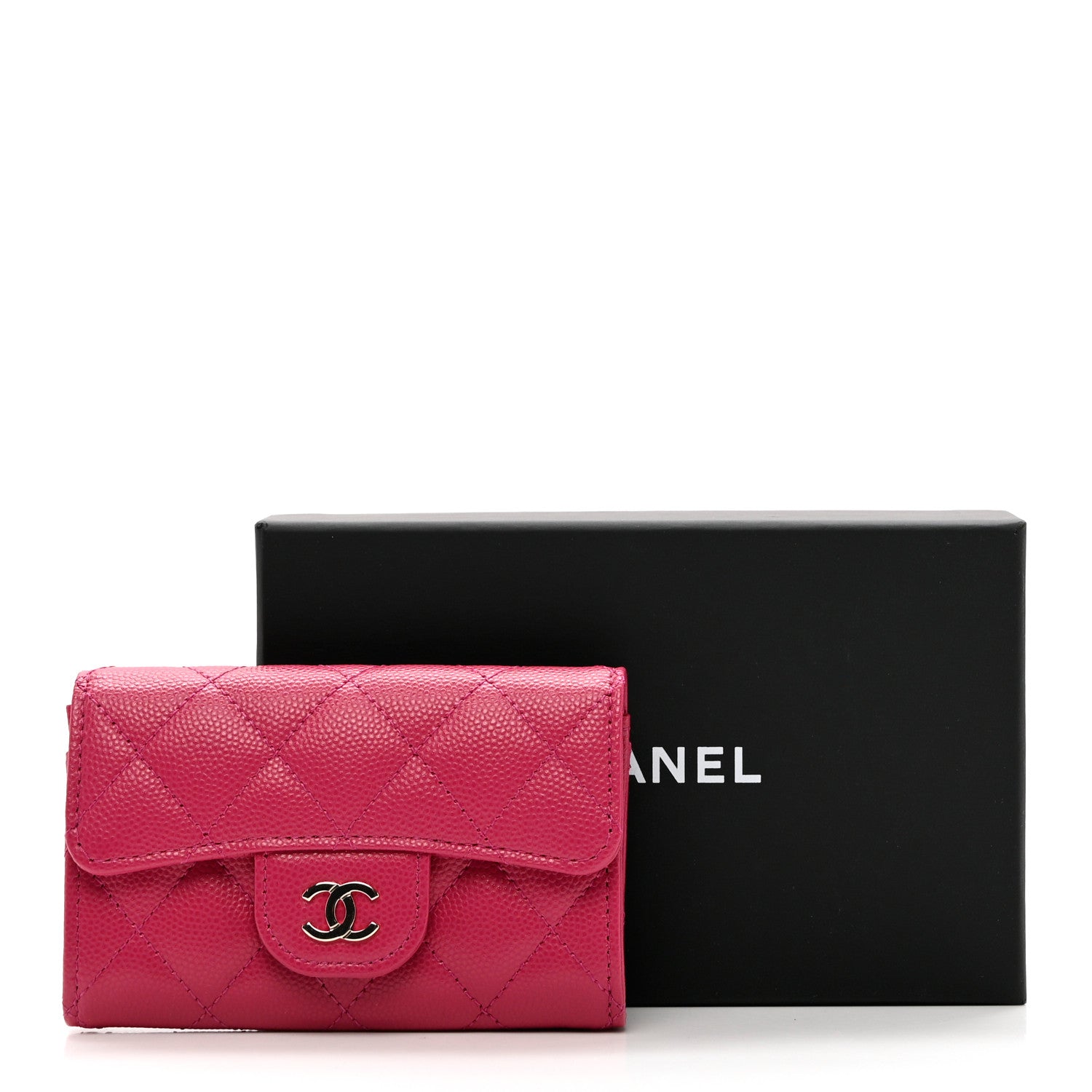 Chanel Caviar Quilted Flap Card Holder Wallet Dark Pink 9 of 9