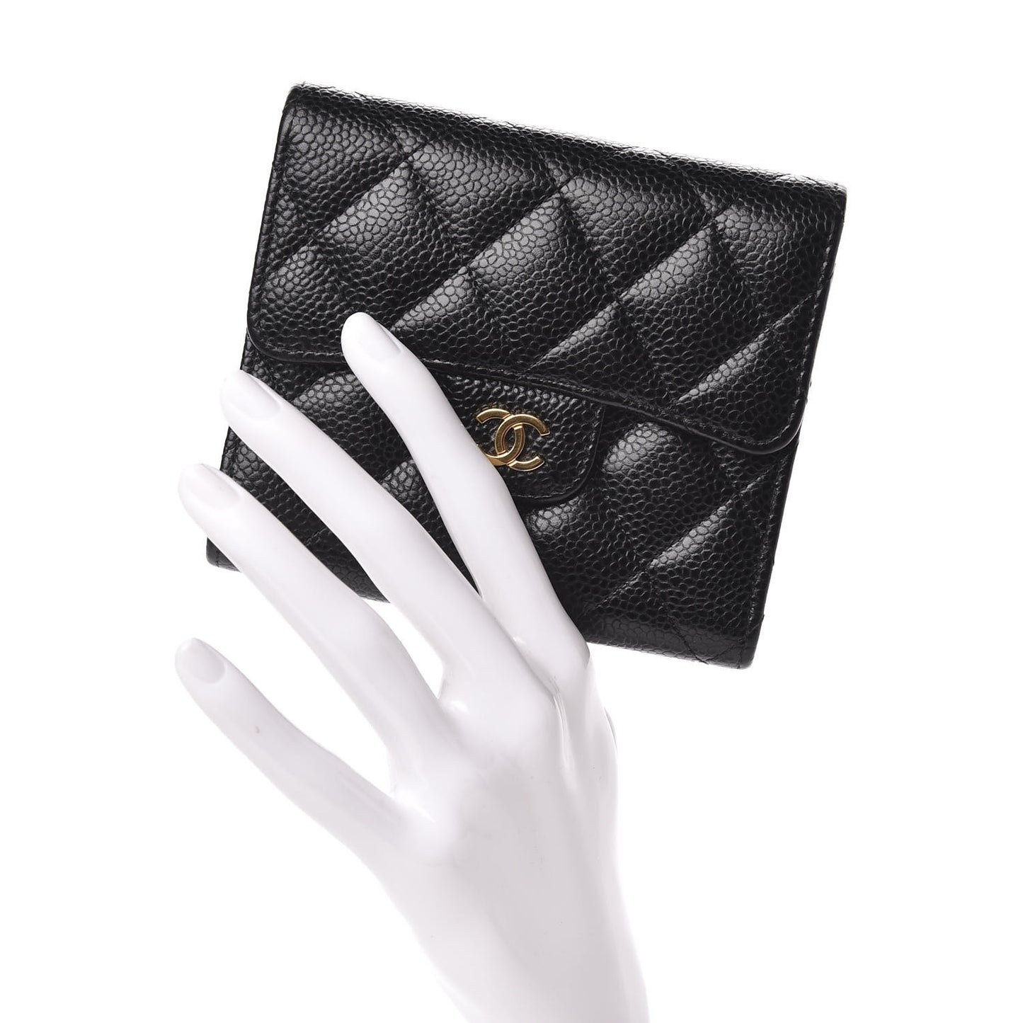 Caviar Quilted Compact Flap Wallet Black