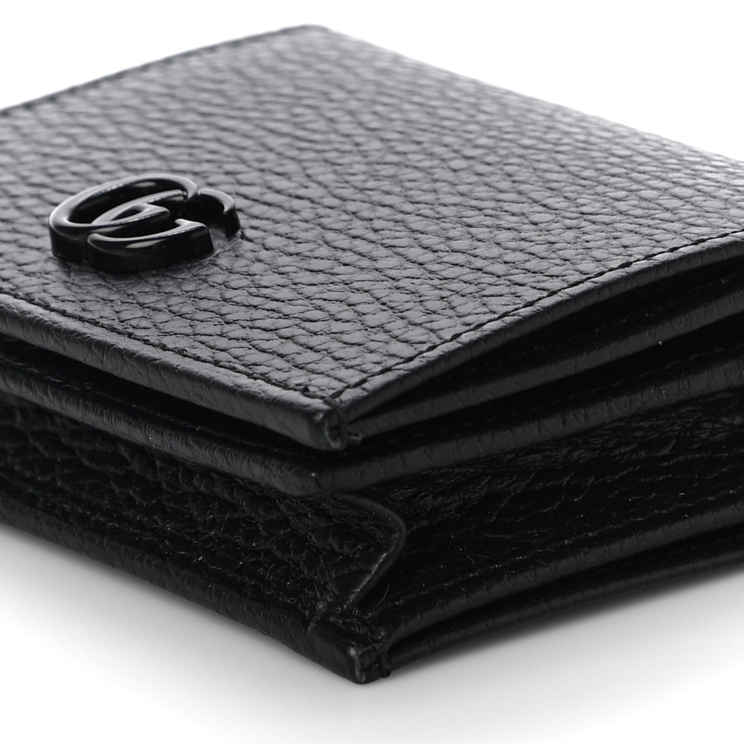 Gucci Dollar Calfskin Enamel Monochrome GG Marmont Card Case Black 9 of 10