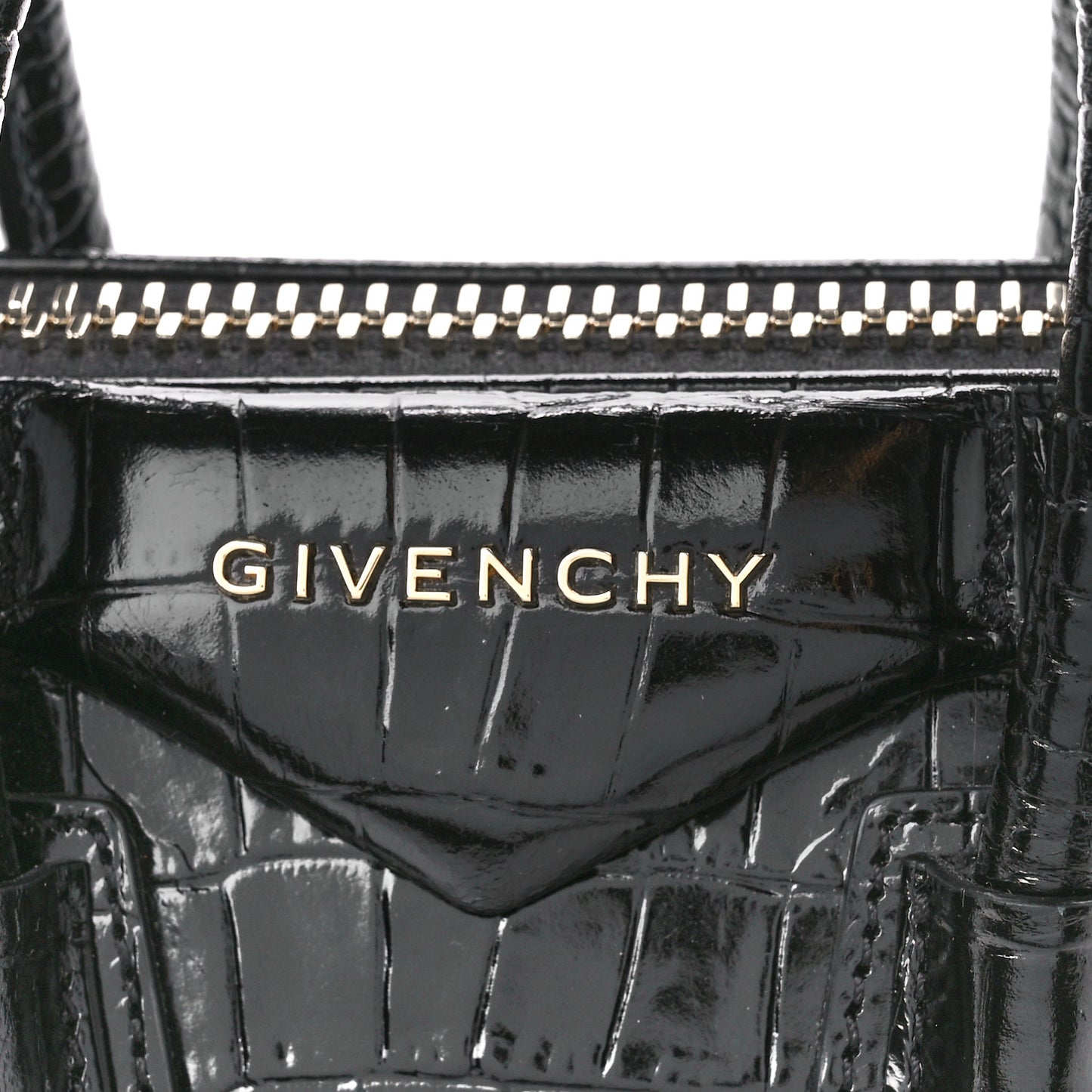 Calfskin Crocodile Embossed Mini Antigona Black