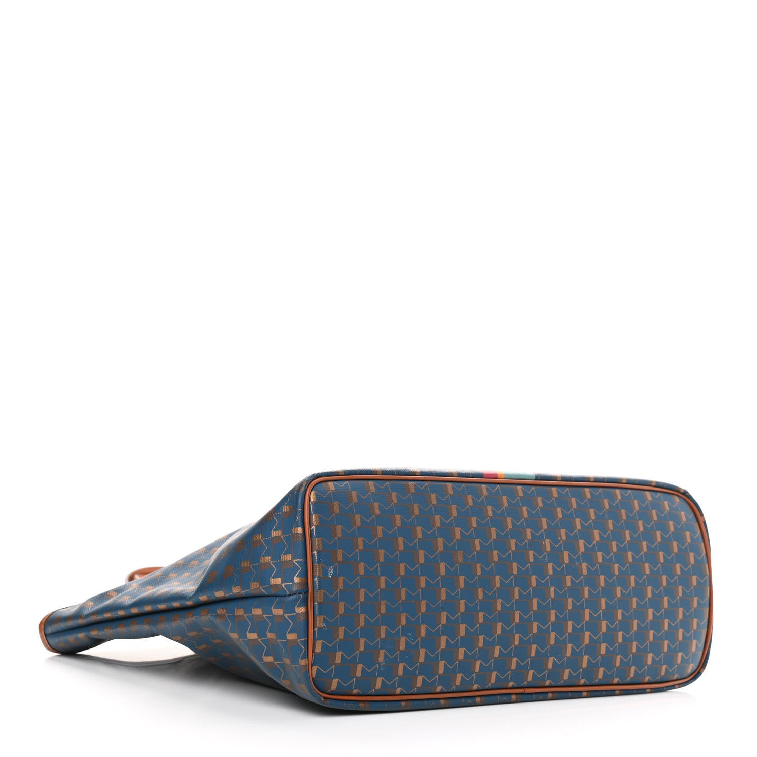 Moynat Grained Calfskin Canvas 1920 Oh! Tote Ruban Duo MM Indigo Bronze Cognac 4 of 9