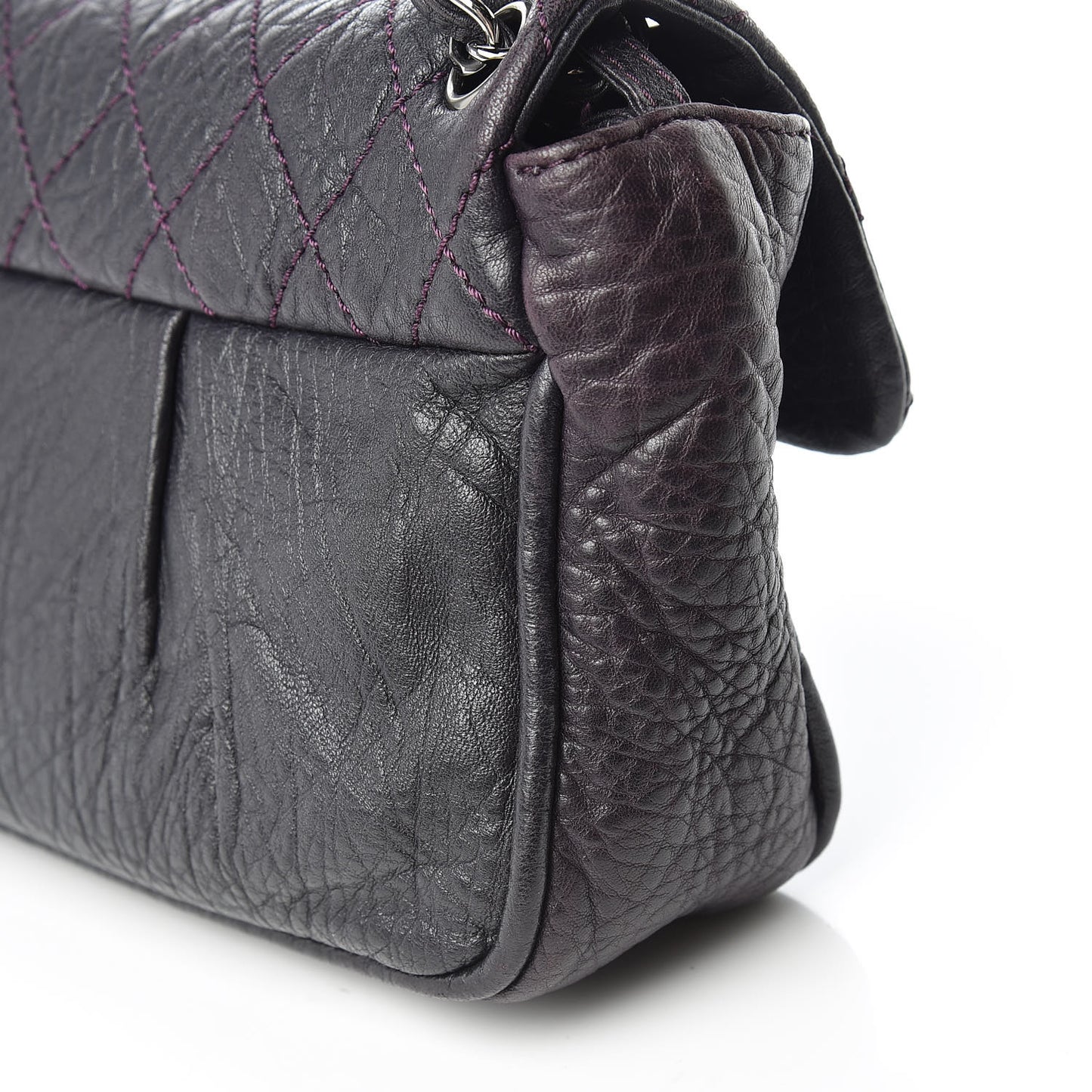 Distressed Lambskin Lady Braid Flap Dark Purple
