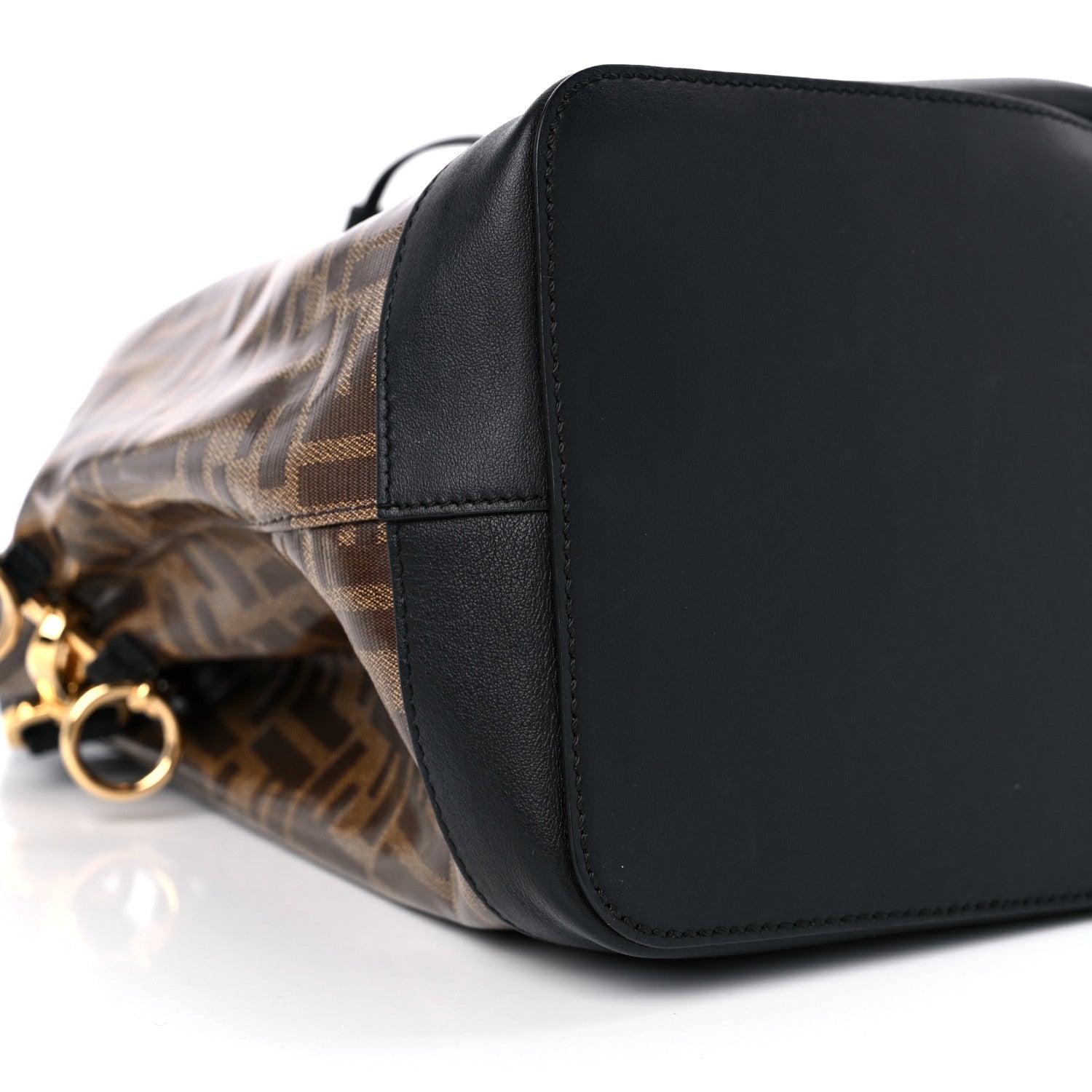 Fendi Glazed Fabric Vitello Grace F is Fendi FF 1974 Stamp Patch Grande Mon Tresor Bucket Bag Mogano Panna Black 8 of 10