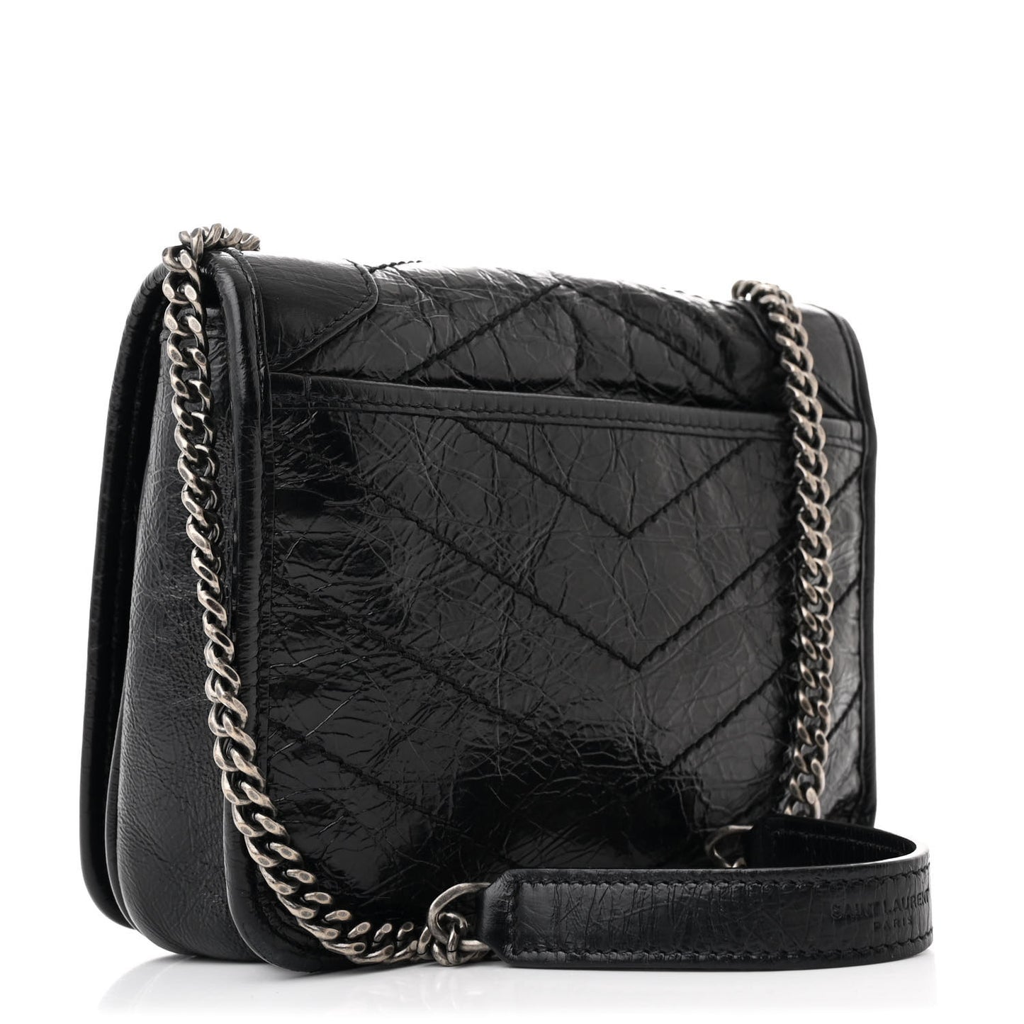 Crinkled Calfskin Matelasse Monogram Niki Chain Wallet Black