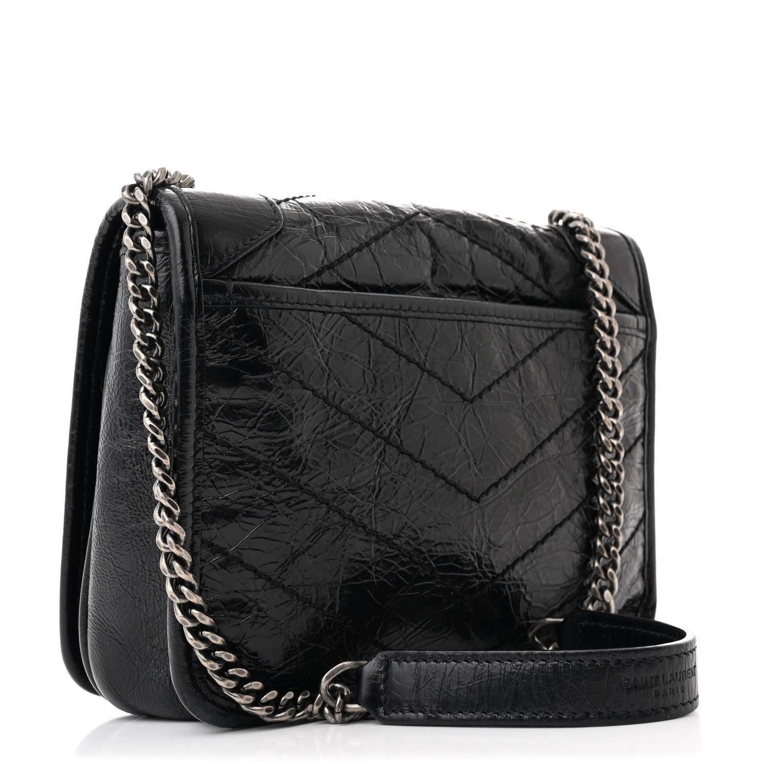 Saint Laurent Crinkled Calfskin Matelasse Monogram Niki Chain Wallet Black 3 of 11