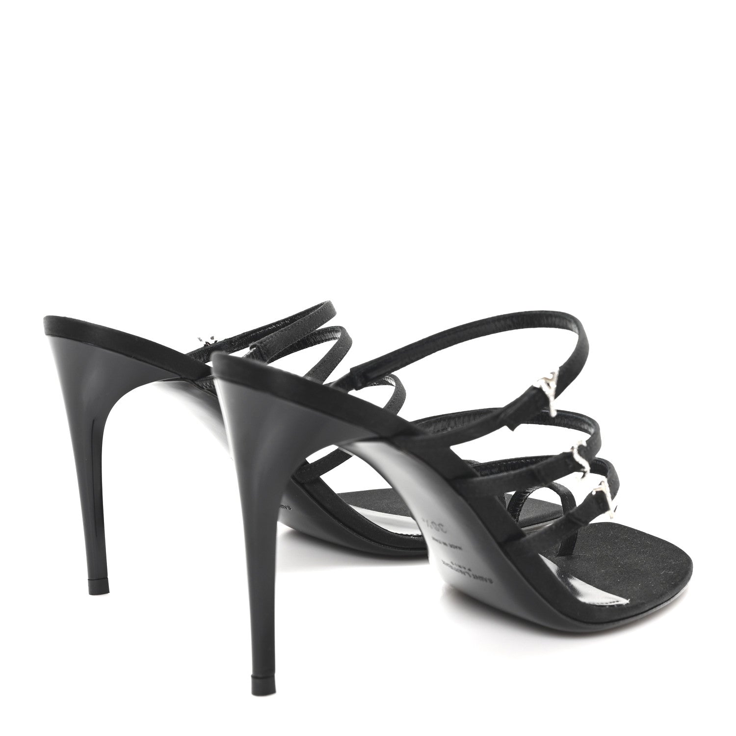 Saint Laurent Crepe Satin Crystal Logo Jerry 110 Ankle Strap Sandals 38.5 Black 5 of 8