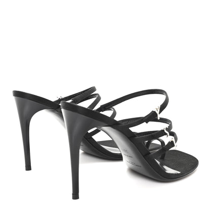 Saint Laurent Crepe Satin Crystal Logo Jerry 110 Ankle Strap Sandals 38.5 Black 5 of 8