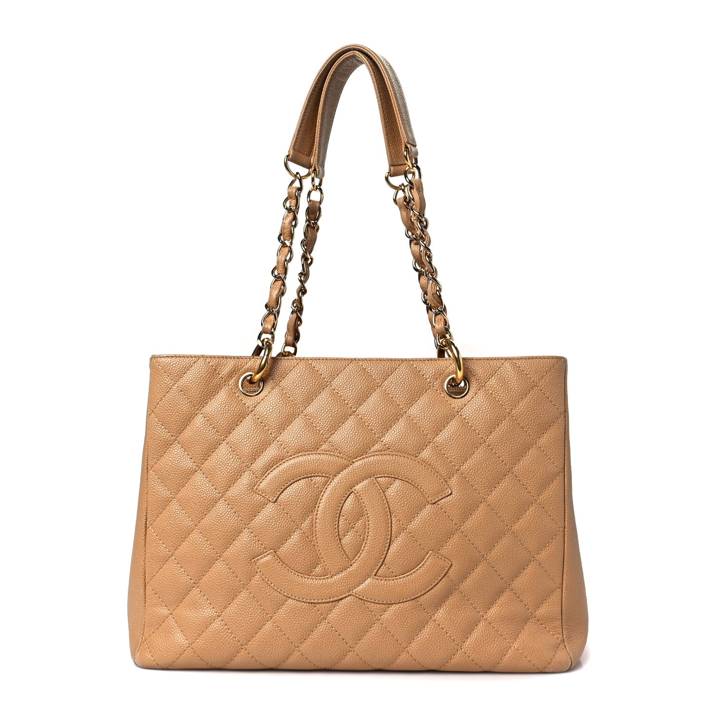 Caviar Quilted Grand Shopping Tote GST Dark Beige
