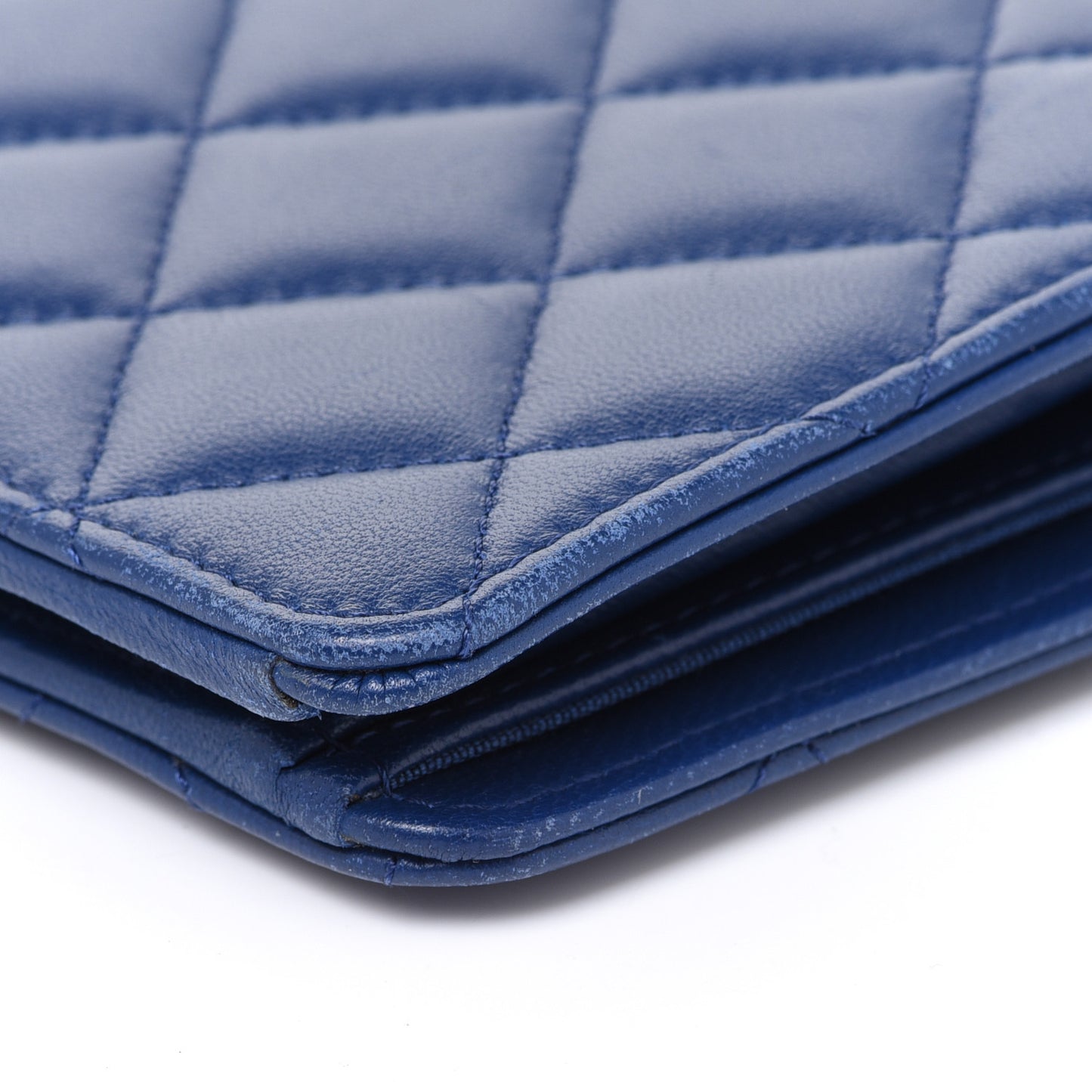 Lambskin Quilted Yen Wallet Blue