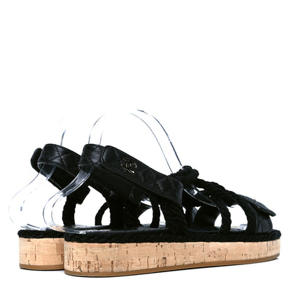 Chanel Cord Lambskin Quilted Logo Sandals 39 Black 3 of 4