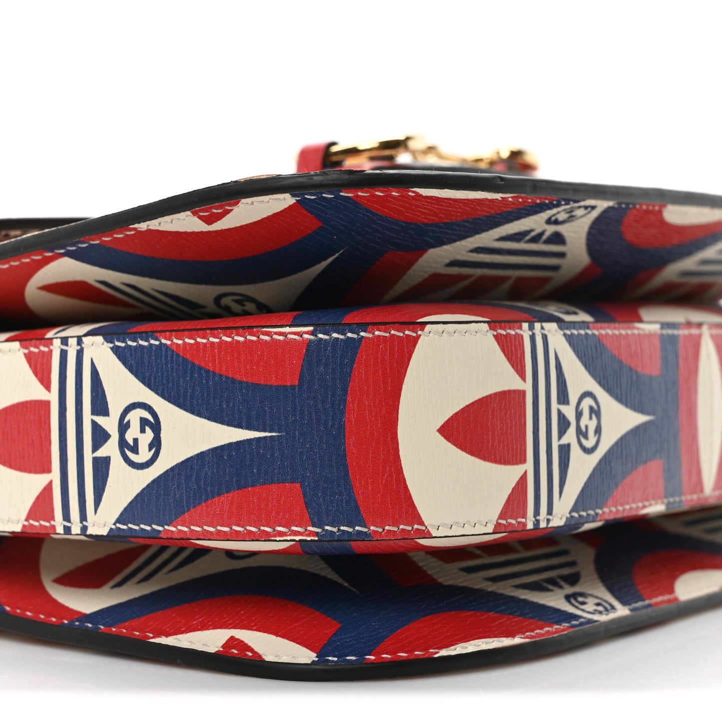 X ADIDAS Shangai Calfskin Web Trefoil Interlocking G Small Horsebit 1955 Shoulder Bag Red White Blue
