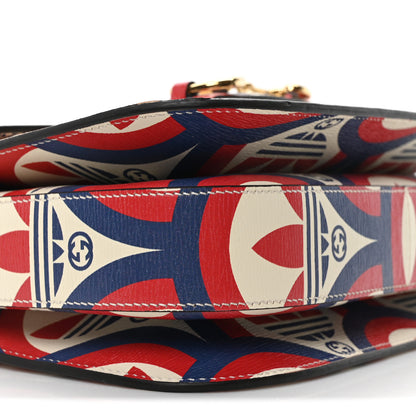 Gucci X ADIDAS Shangai Calfskin Web Trefoil Interlocking G Small Horsebit 1955 Shoulder Bag Red White Blue 9 of 10