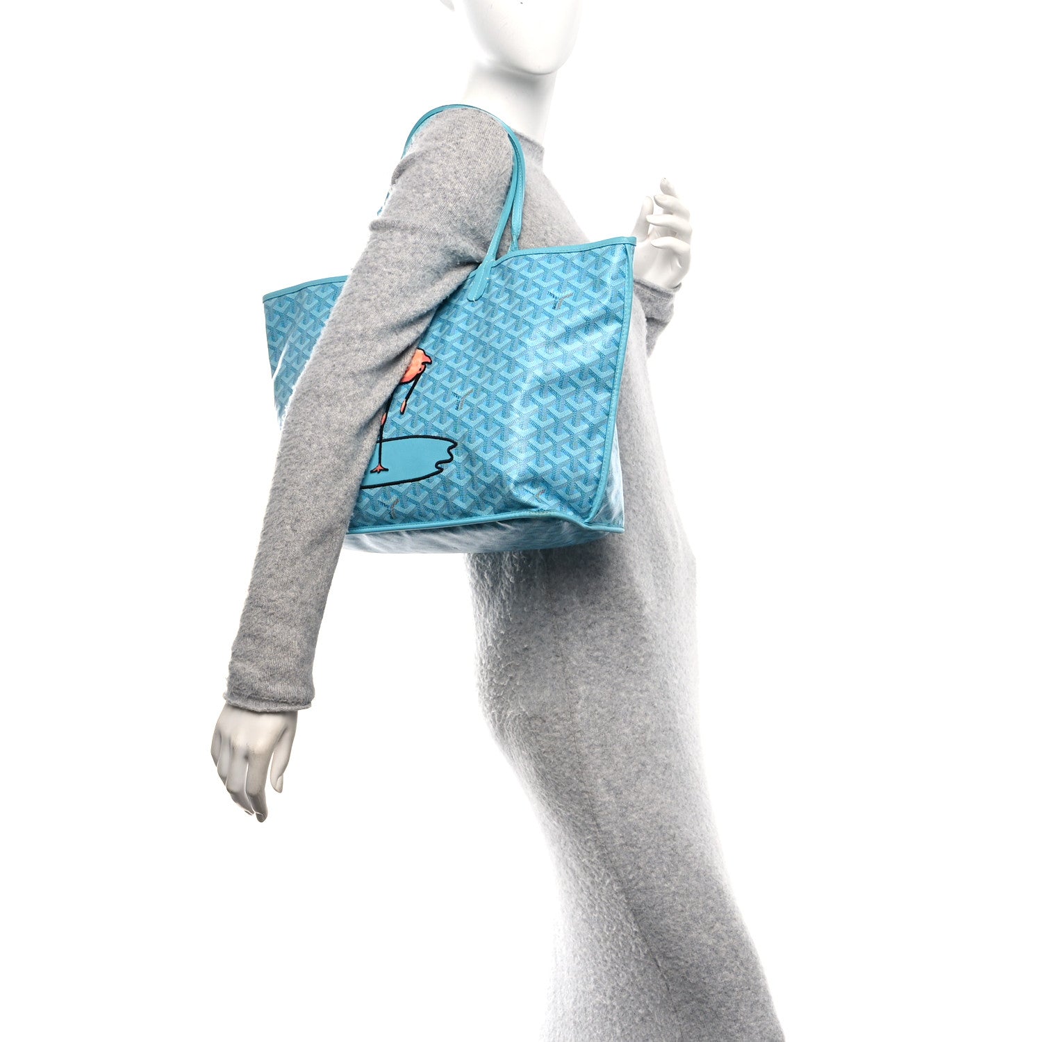 Goyard Goyardine Embroidered Flamingo Reversible Anjou PM Sky Blue 2 of 23