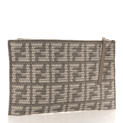 Fendi Fabric Calfskin FF Woven Large Flat Pouch Corda 3 of 8