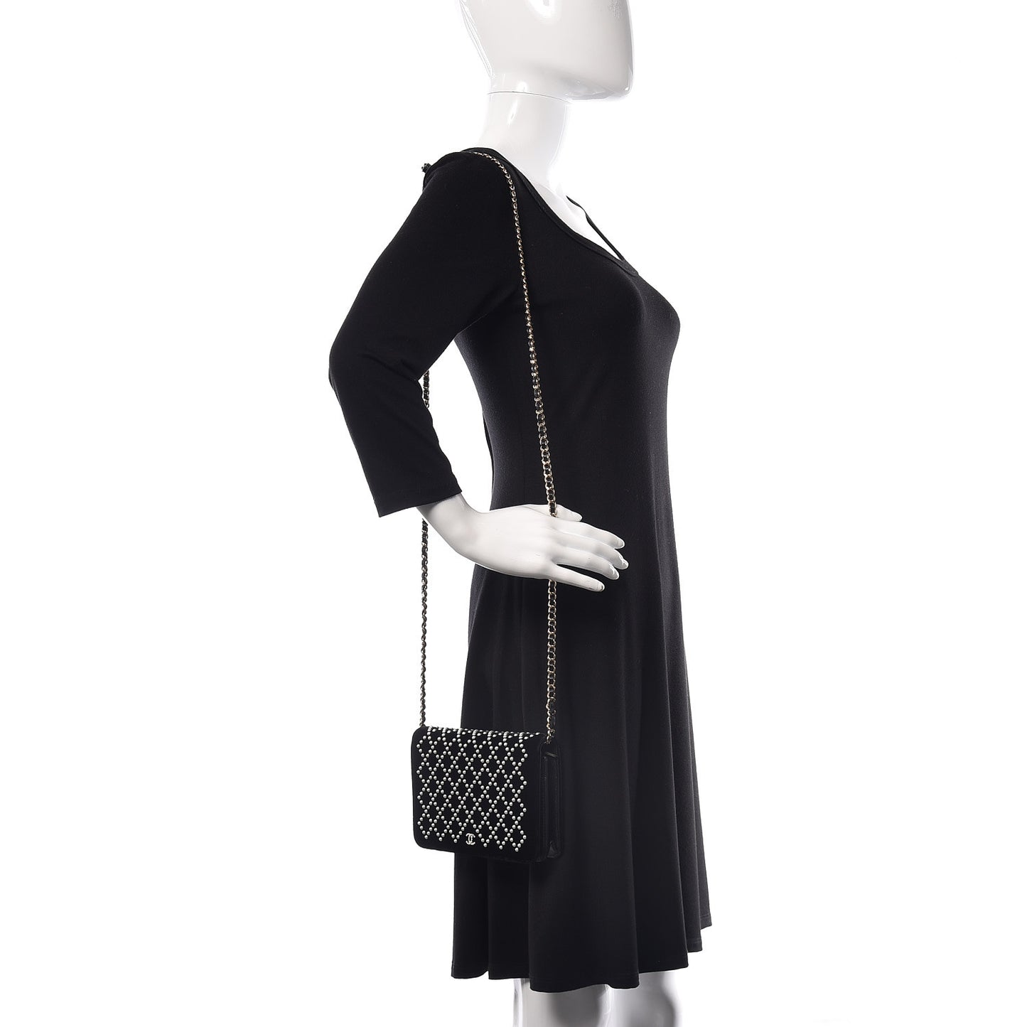 Velvet Pearl Diamond Embellished Wallet On Chain WOC Black