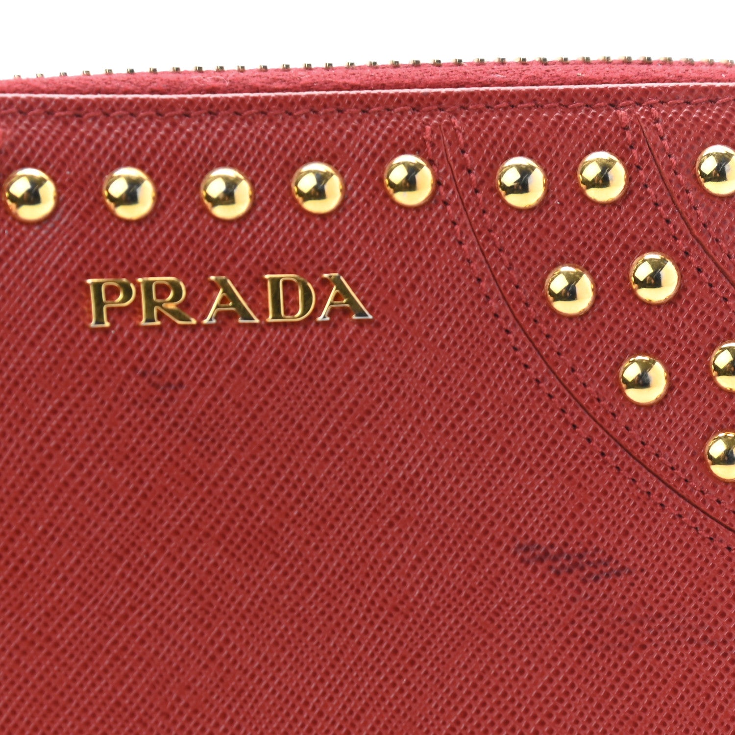 Prada Saffiano Studded Zip Around Wallet Red 9 of 10