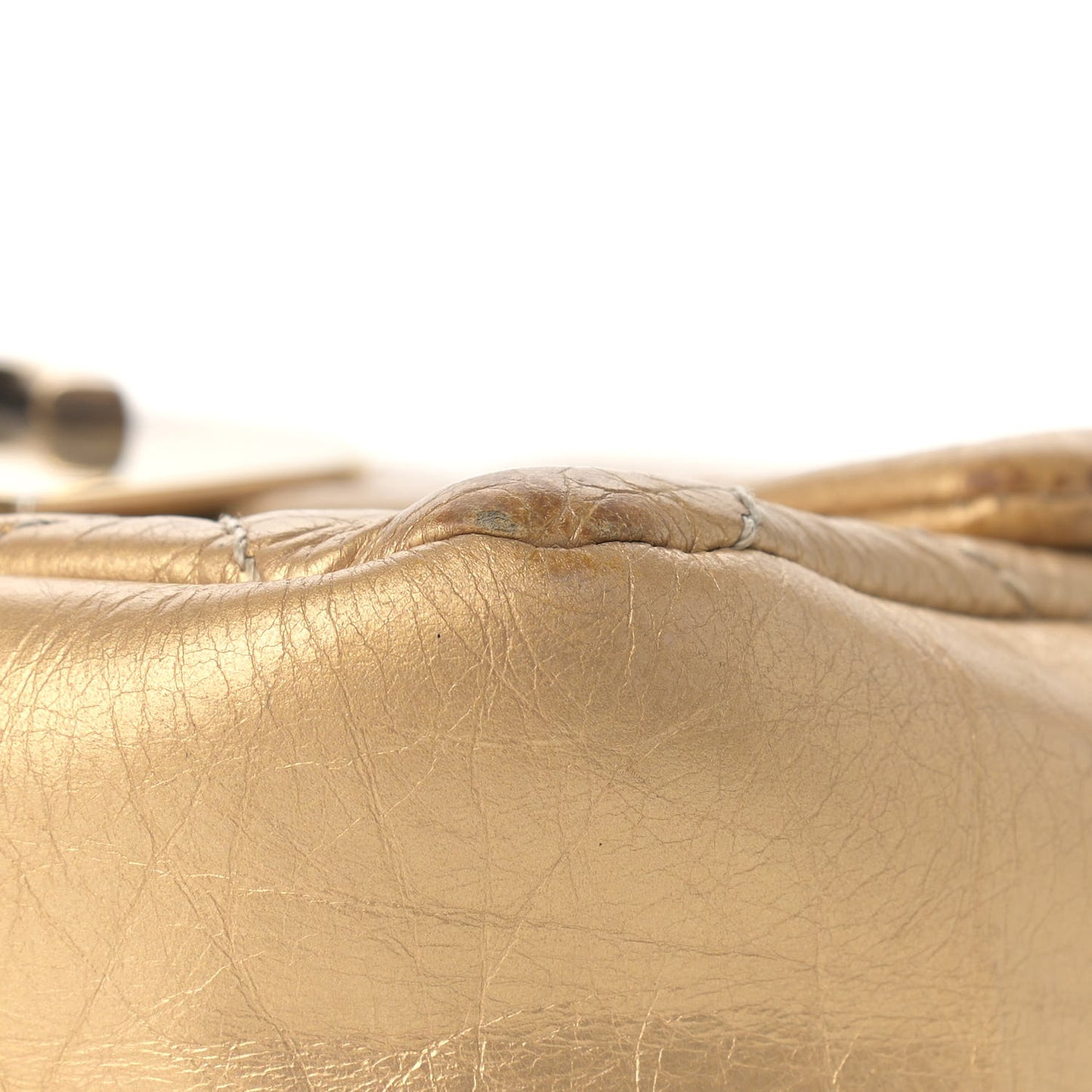 Metallic Aged Calfskin Quilted CC Square Flap Light Gold