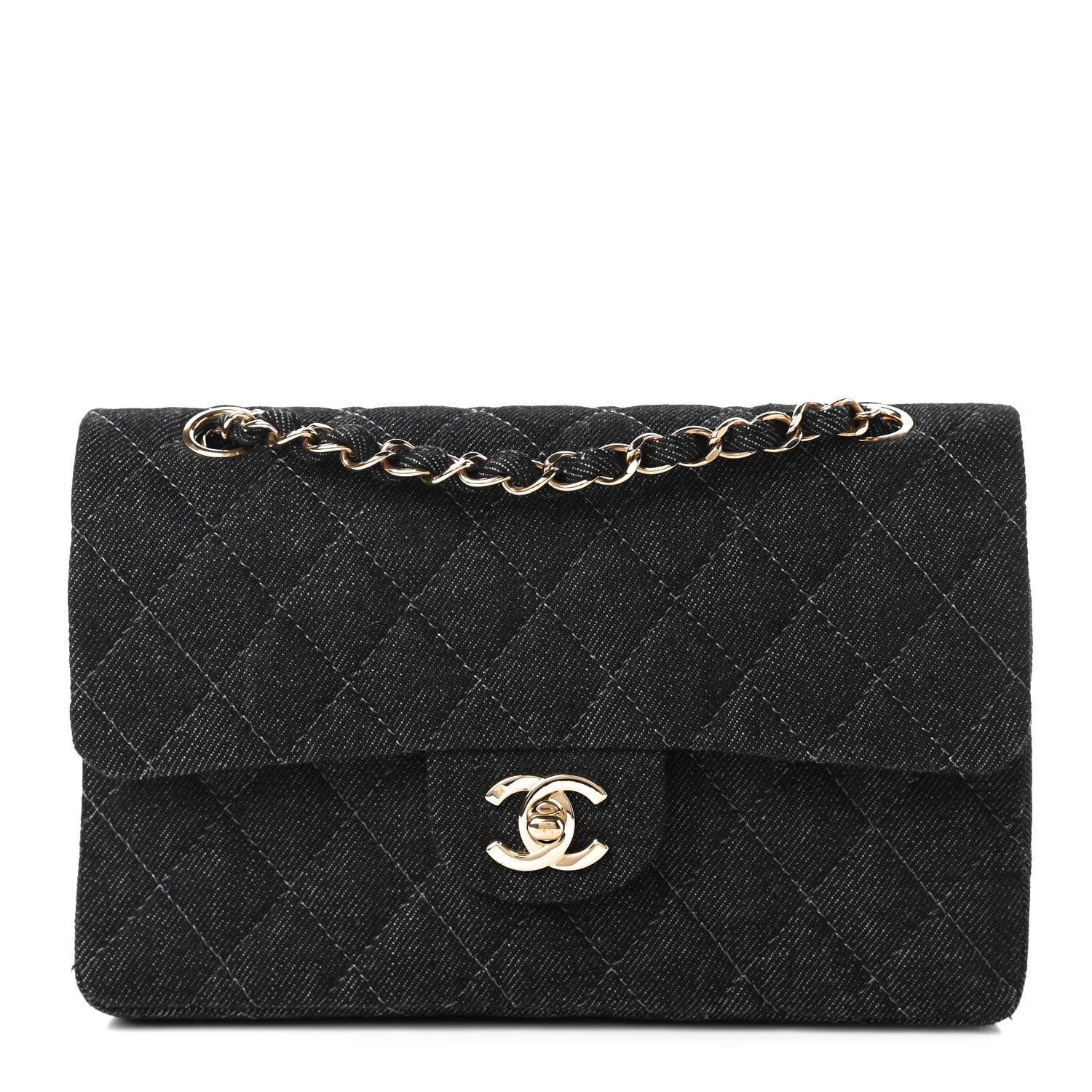 Chanel Denim Quilted Small Double Flap Black 1 of 10
