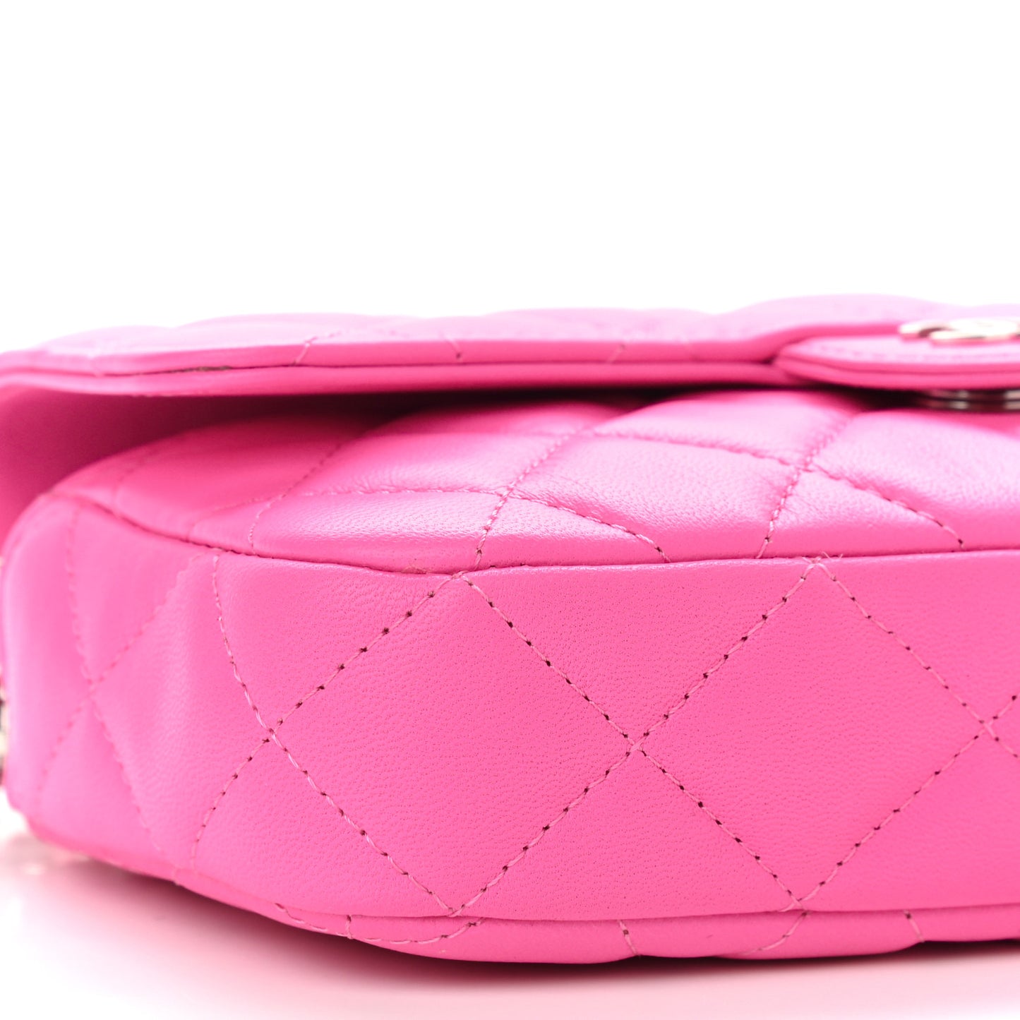 Lambskin Quilted Flap Phone Holder With Chain Neon Pink