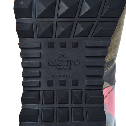 Valentino Garavani Nappa Suede Camouflage Womens Rockrunner Sneakers 39 Army Green Naples Yellow Ninphea 6 of 14