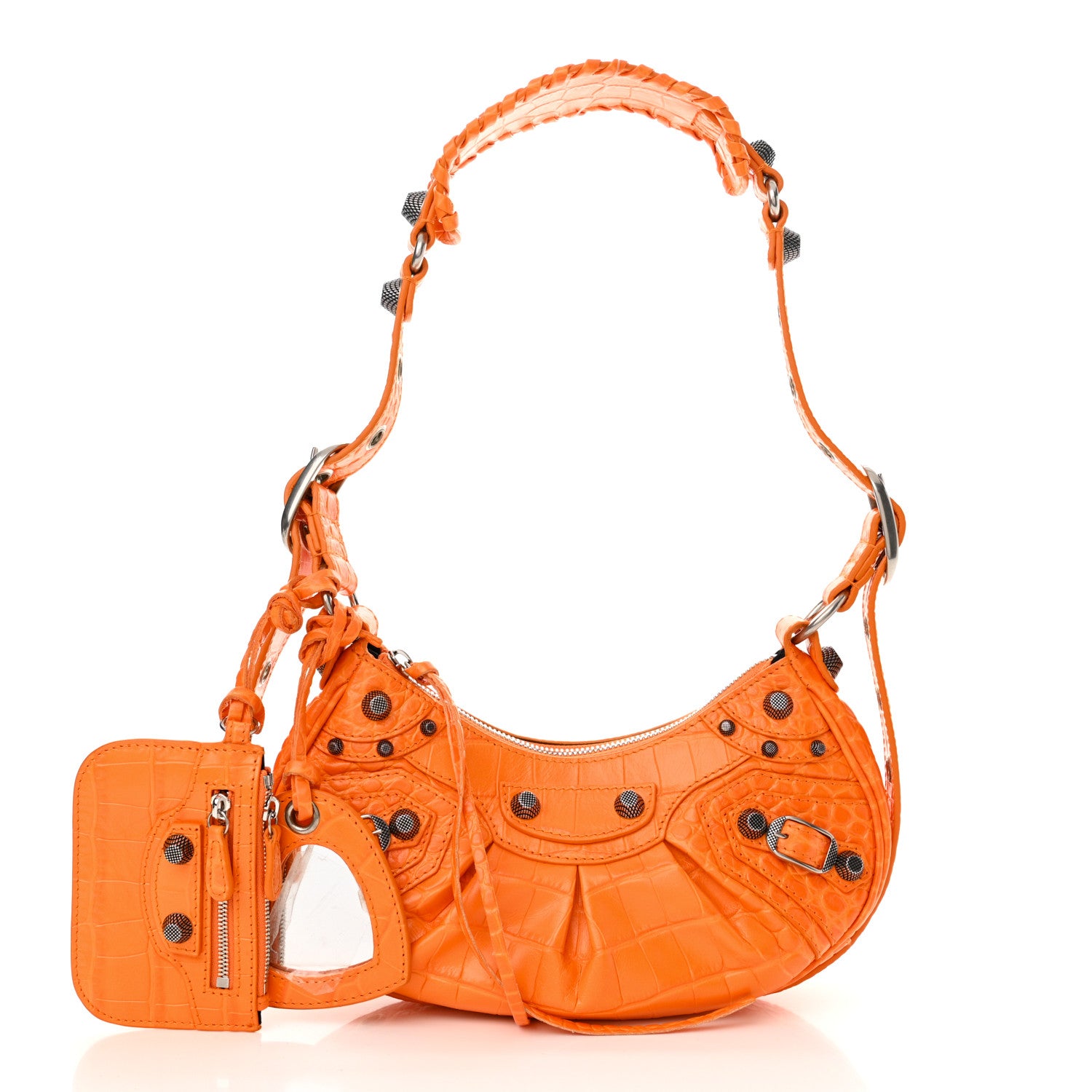 Balenciaga Extra Supple Calfskin Crocodile Embossed Le Cagole Shoulder Bag XS Pop Orange 3 of 11
