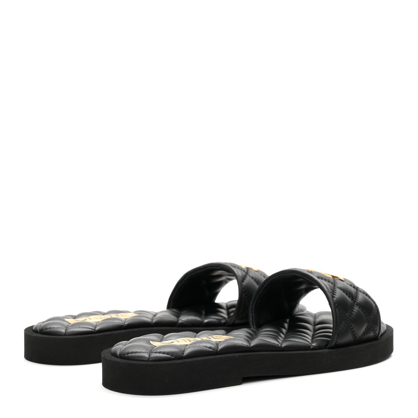 Lambskin Quilted Textured CC Mules Sandals 38.5 Black