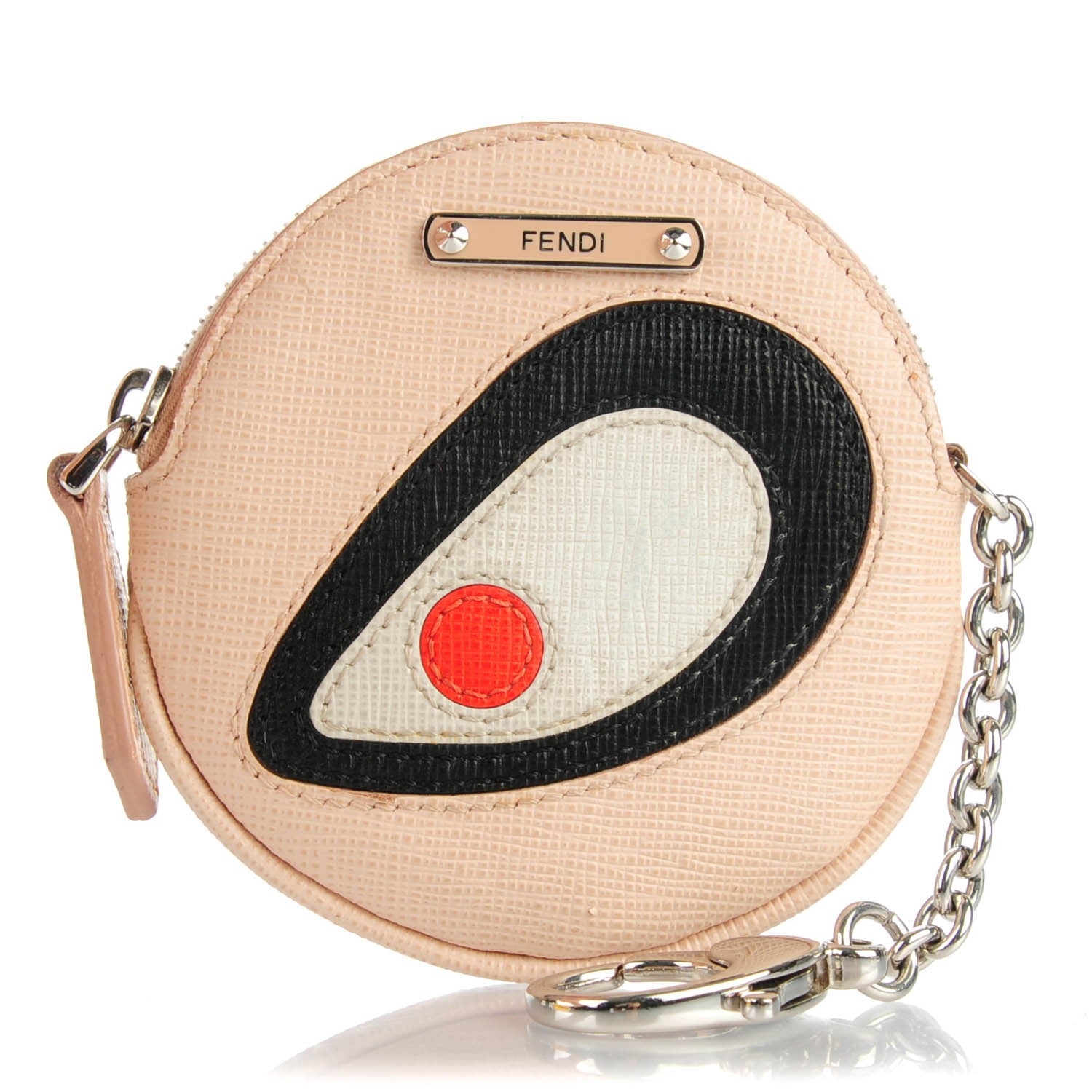 Fendi Saffiano Monster Eye Coin Purse Key Case Rosa Plaster 1 of 7