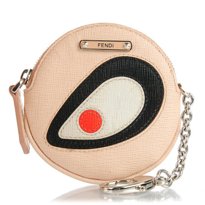 Fendi Saffiano Monster Eye Coin Purse Key Case Rosa Plaster 1 of 7