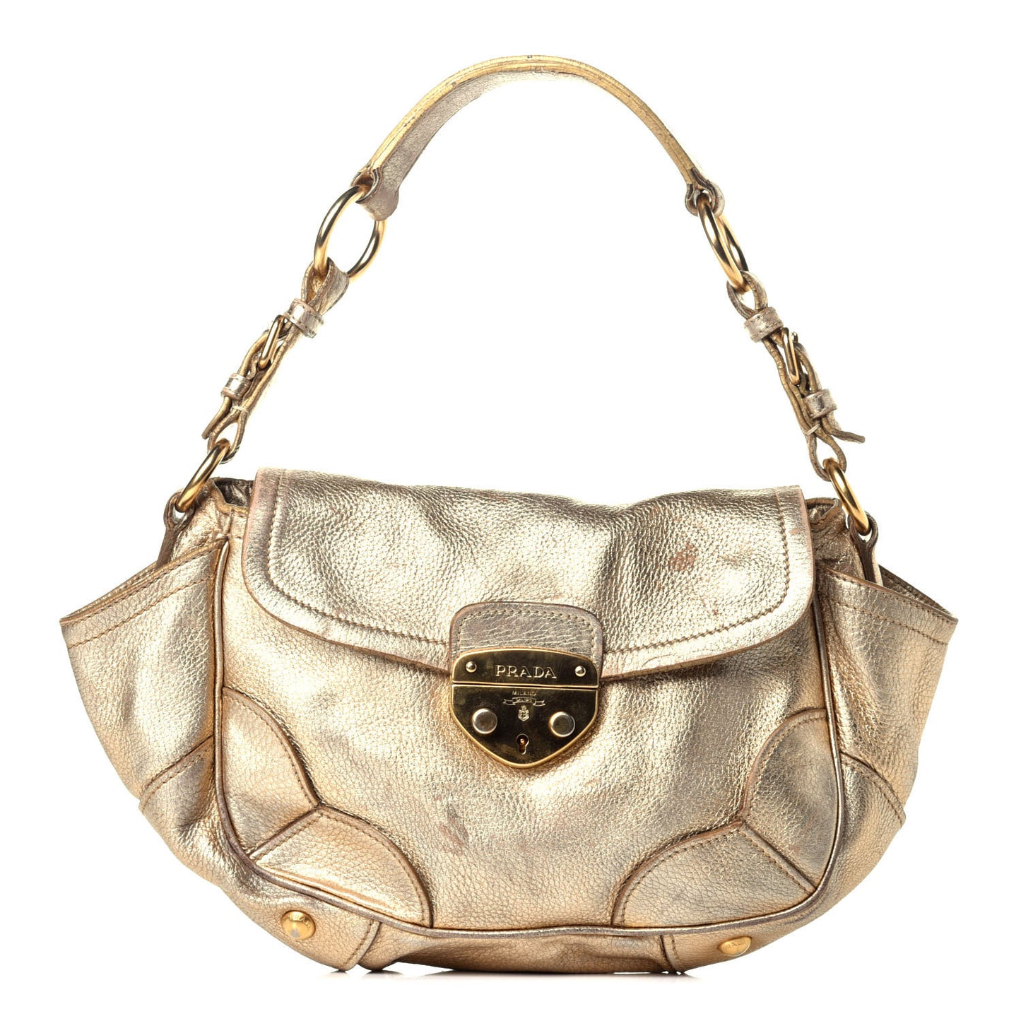 Metallic Vitello Daino Pushlock Flap Shoulder Bag Gold
