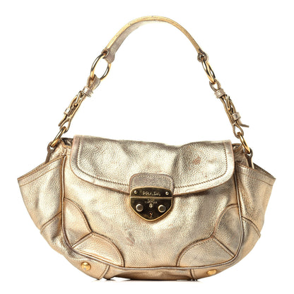 Prada Metallic Vitello Daino Pushlock Flap Shoulder Bag Gold 1 of 9