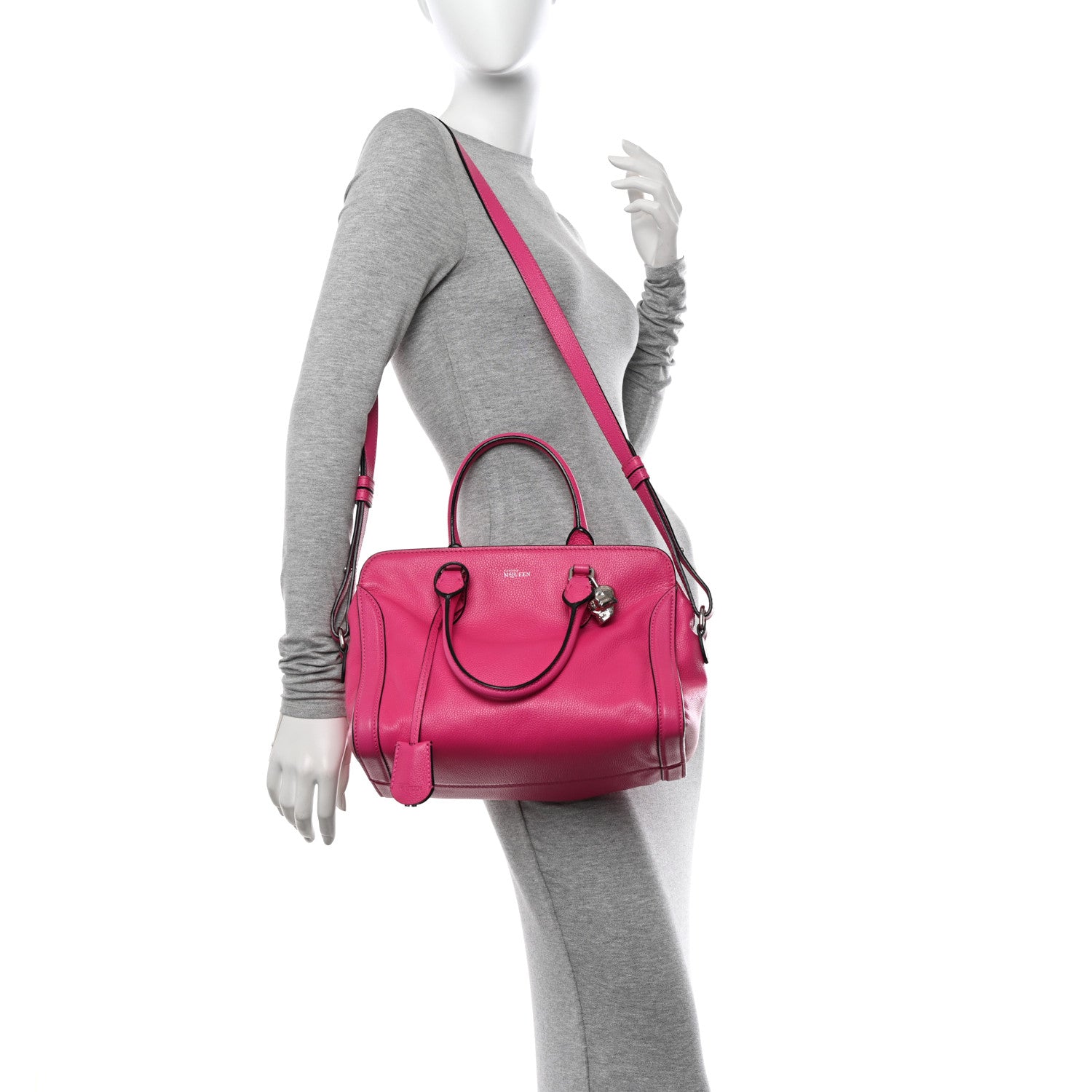 Alexander McQueen Pebbled Calfskin Small Skull Padlock Zip Around Tote Bouganville 2 of 18