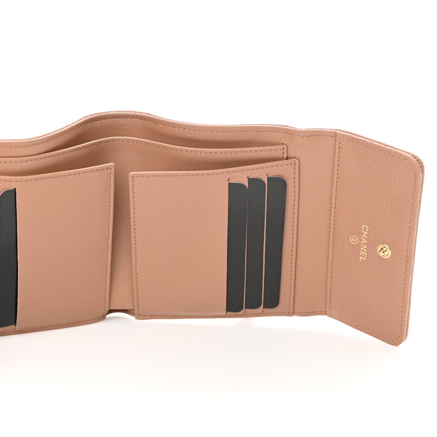 Caviar Chevron Quilted Boy Compact Wallet Light Brown